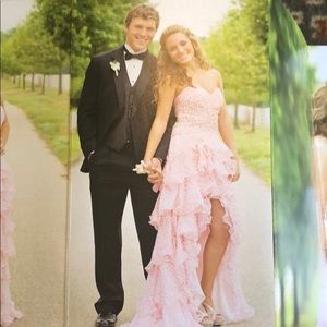 Pink cheetah print high low prom dress